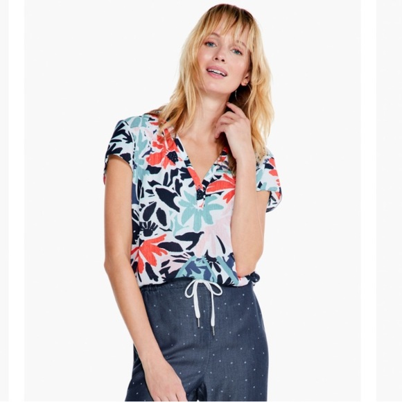 Nic + Zoe Tropical Patchwork Top in Aqua Multi Size XS - Picture 1 of 15